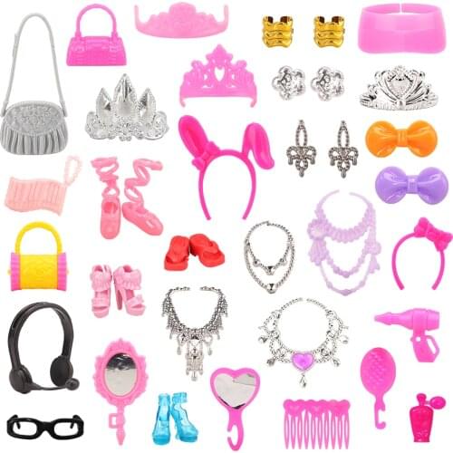 Fashion Handmade 40 Items/lot Child Dolls Accessories Kids Toys Random Necklace Shoes Objects For Barbie Game DIY Gift Present