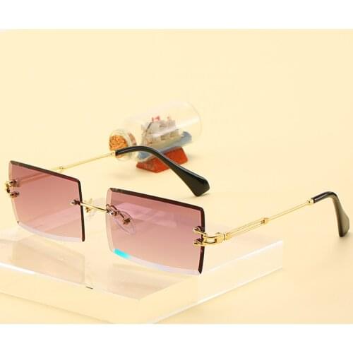 Fashion Rimless Sunglasses Women Trendy Small Rectangle Sun Glasses Summer Traveling Style UV400 Gold Brown Shades for men