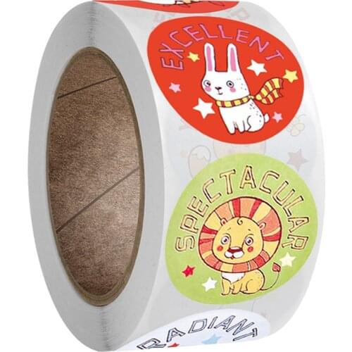 100-500pcs Reward Stickers Encouragement Labels Roll for Kids Motivational Sticker with Cute Animals for Students Teachers