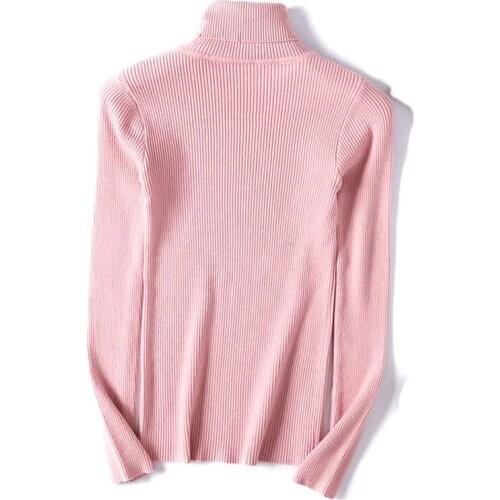 2019 New Autumn Winter Women Turtleneck Pullovers Sweaters Female Pink Green Grey Warm Knitted Pullover Casual Jumper pull femme