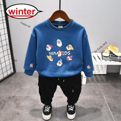 New Boys Clothing Set Fashion Childrens Suit Kids Plush Sweater + Thickening Pants 2pcs Outfit Winter Toddler Christmas Clothes