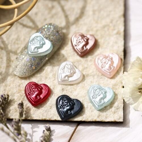 Resin Heart Nail Art Decoration Classical Beauty Head Carving Embossed Flat Back Stereo 3D Fingernail DIY Accessories New