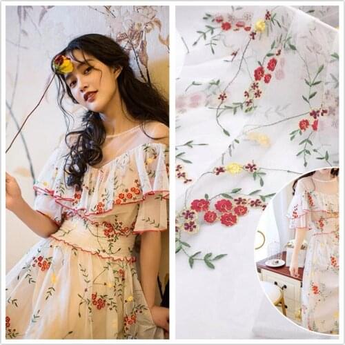 Stunning Colorful Flower Lace Embroidery Mesh Fabric French Lace For DIY Sewing Dress Summer Dance Dress Curtain fabric by yard