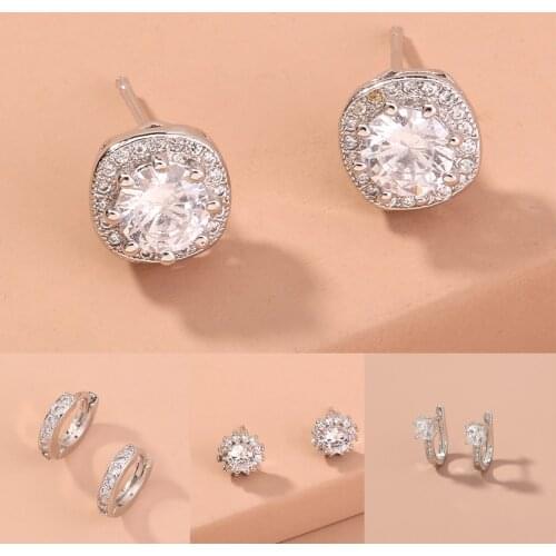 European Simple Crystal Zircon Micro-inlaid Flower Ear Studs Temperament Earrings