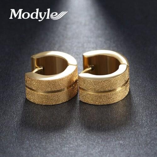 Modyle Luxury Brand Woman Earrings Gold Color Stainless Steel Scrub Small Hoop Earrings for Women