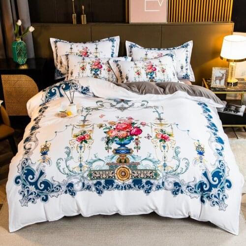 New Luxury 100% Cotton Sanding Palace Flowers Printing Bedding Set Duvet Cover Set Quilt Cover Bed Comforter Set Fitted Sheet