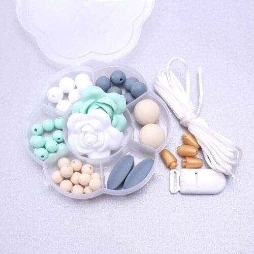 MHS.SUN Silicone teething baby toys loose flower&round beads kids handmade necklace pacifier clip accessories DIY set