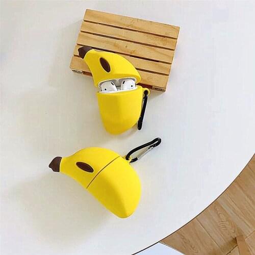 3D Cute Banana Silicone Protection Headphone Case for Bluetooth Earphone for Airpods 1/2 Charging Cover Cases Accessories