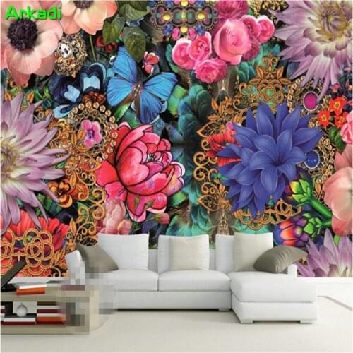 Modern European Vintage Floral Butterfly Peony Mural TV Background Wall Living Room Wall Decorative Wallpaper 3d Room Landscape