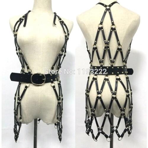 Punk Gothic Stylish Party Club Handcrafted Leather Caged Frame Harness Dress Belt Straps