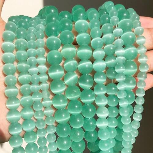 Mint Green Cats Eye Opal Natural Stone Glass 4/6/8/10/12MM Loose Spacer Moonstone Beads For Jewelry Making DIY Bracelet Finding