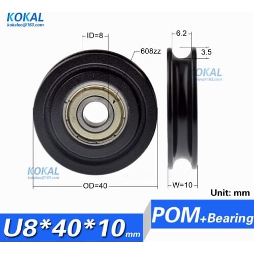 [U0840-10]Free shipping 10PCS 608ZZ covered plastic bearing windor door wheel U Groove BRAEING WHEEL 8mm*40mm*10mm pulley
