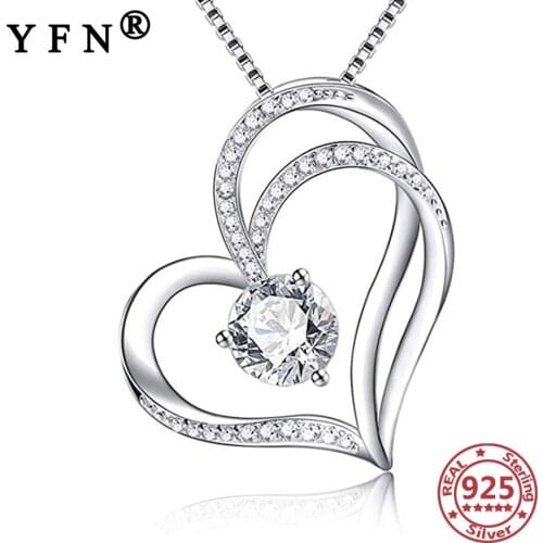 YFN 925 Sterling Silver Heart Pendant Necklaces Cubic Zircon S925 Trendy Womans Jewelry Mothers Day Gift Valentines Day Gifts