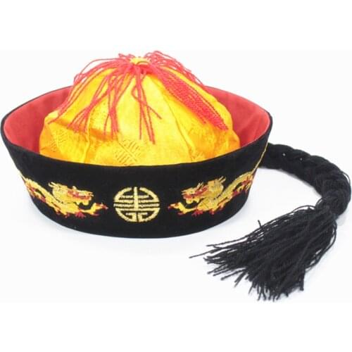 Funny Chinaman Hat Dragons Qing Dynasty Emperor Tang Costume Cap Landlord Chinese Traditional China Vintage Fancy Dress