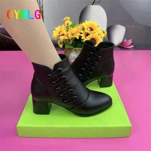 Thick heel short boots women autumn/winter 2021new double row button single boots mid-heel short tube Martin boots womens boots
