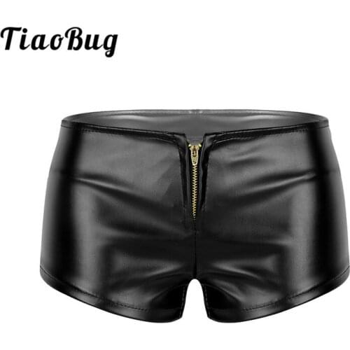 TiaoBug Women Faux Leather Low Waist Front Zipper Booty Shorts Nightclub Festival Rave Party Pole Dancing Mini Sexy Dance Shorts