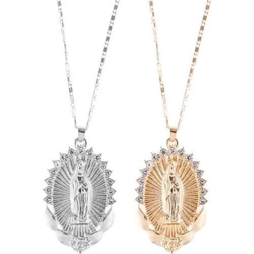 Holy Virgin Mary Pendant Necklace Religion Dainty en Christian Cubic Zircon Necklace Women Collier Femme Christian Jewelry