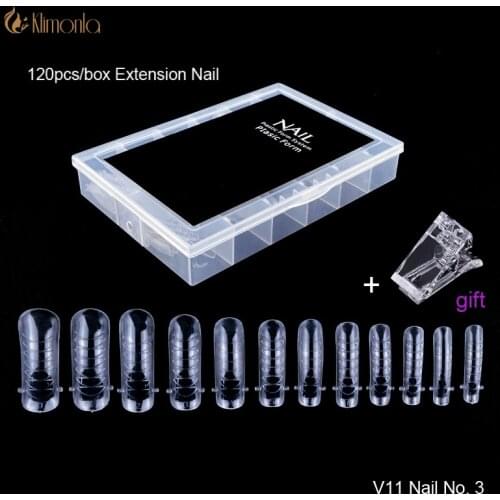 120pcs False Nails Clear Dual Forms Tips Nail System Full Cover Quick Gel Building Mold Finger Extension Tips UV gel Tools No3