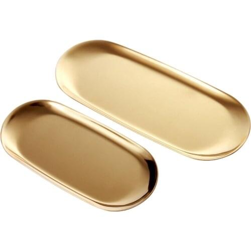 2 Sets Gold Oval Stainless Steel Trinket Tray,Towel Storage Dish Plate Tea Fruit Trays Cosmetics Jewelry Plate