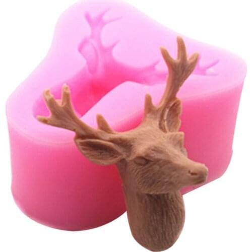 3D Reindeer Head Mold Christmas Deer Fondant Cake Silicone Moulds Soap Cupcake Baking Decorating Tools Chocolate Moulds