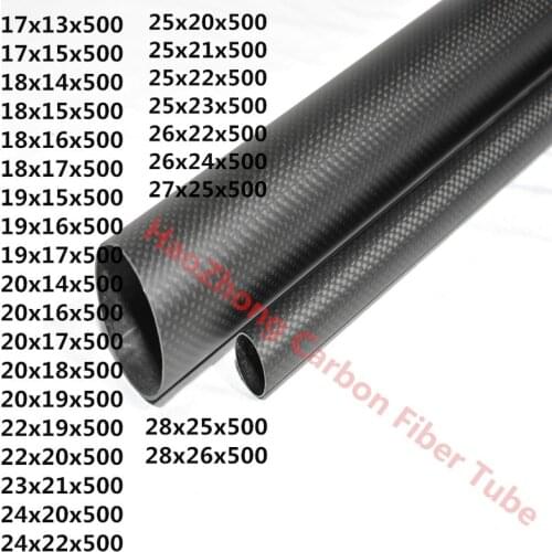 3k Carbon Fiber Tube17mm 18mm 19mm 20mm 21mm 22mm 23mm 24mm 25mm 26mm 27mm 28mm L500mm Roll Wrapped Pipe/Shaft High Quality