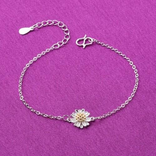 925 Sterling Silver Daisy Flower Charm Bracelets Link Chain Adjustable Size For Women Wedding Jewelry A164