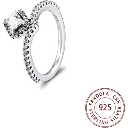 Authentic 925 Sterling Silver Clear CZ Geometric Wedding Engagement Rings for Women Fashion Jewelry Gift Bague Femme