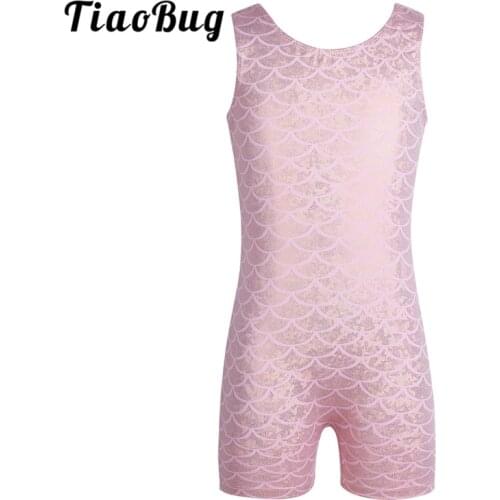 TiaoBug Kids Teens Ballet Leotard Girls Shiny Scales Printed Gymnastics Leotard Sports Jumpsuit Unitard Child Practice Dancewear