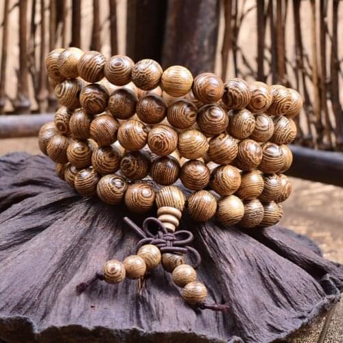 108 Wood Beaded Buddhist Buddha Prayer Bead Mala Bangle Bracelet Necklace