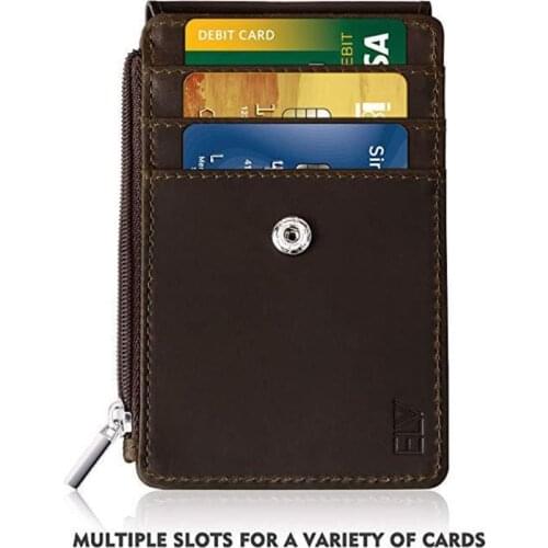 1 Side Zipper Pocket Badge Holder with Zip PU Leather ID Badge Card Holder Wallet Case with 5 Card Slots