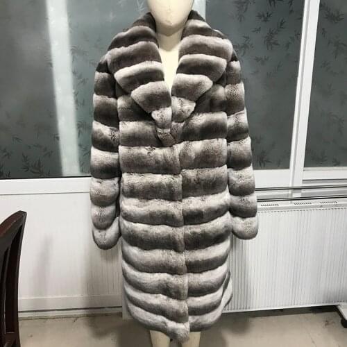 Long Coat Women Fur Jacket Winter Thick Warm Real Rex Rabbit Fur Overcoats Elegant Chinchilla Color Customize