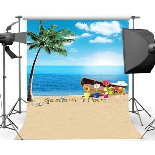Mehofoto Summer Blue Sky Sea Backdrop Cocount Tree Beach Background Photography Photo Studio CM-5493