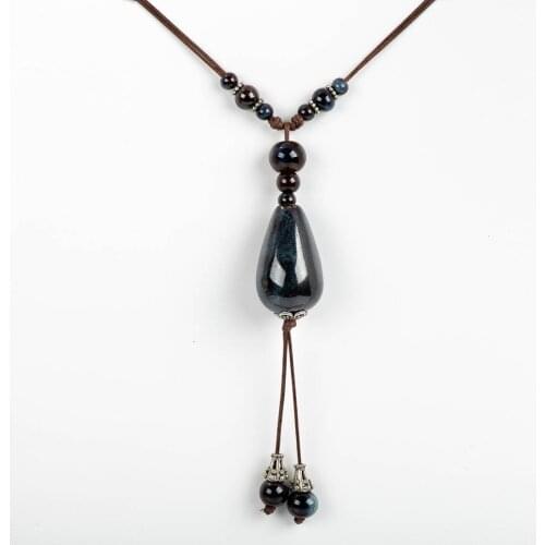 Classic Jewelry Wholesale Ceramic Retro Style Necklaces Womens Pendant Artware Rope Chain Boondoggle Free shipping #XN050