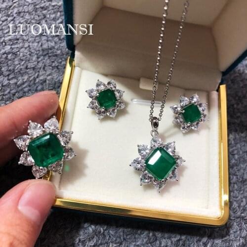 Luomansi Emerald Jewelry Set Hot Selling Stud Earrings Ring Necklace For Womens Party Wholesale