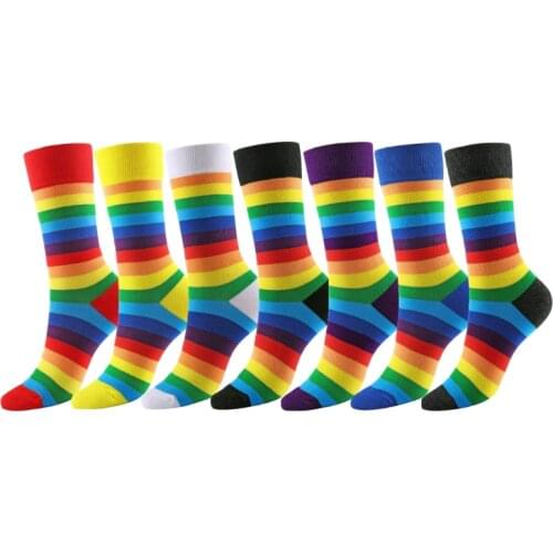 RMSWEETYIL Colorful Striped Rainbow Socks Womens Pride Neon Crazy Novelty Fun Cotton Ladies Girls Funny Casual Dress Crew Sock