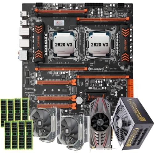 HUANANZHI X99 Dual CPU Motherboard 2 CPU Xeon 2620 V3 CPU Coolers 64G RAM DDR4 RECC GTX750TI Video Card 80Plus Golden 650W PSU