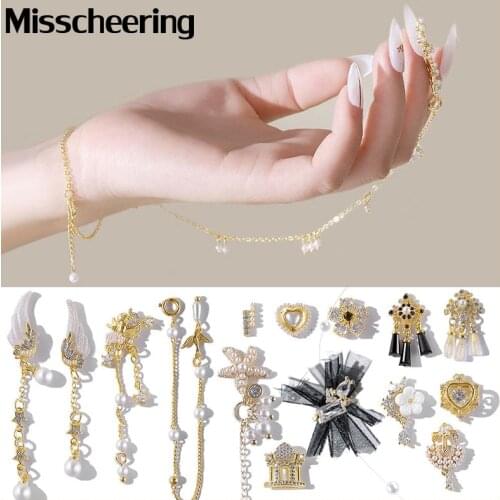 Alloy Zircon Nail Art Decoration Luxury Rhinestones Crystal Dangle Chains Tassel/Heart/Wing/Flower Charm Lace Jewelry Ornaments