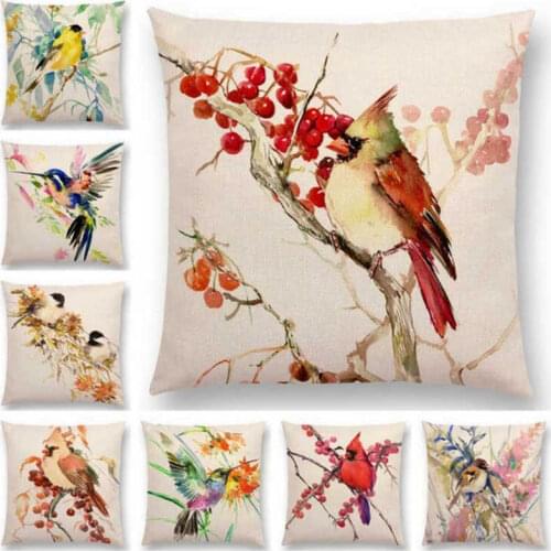 Cute Bird Tree Cotton Linen Pillow Case Cushion Cover Sofa Car Waist Pillow Covers Home Decoration