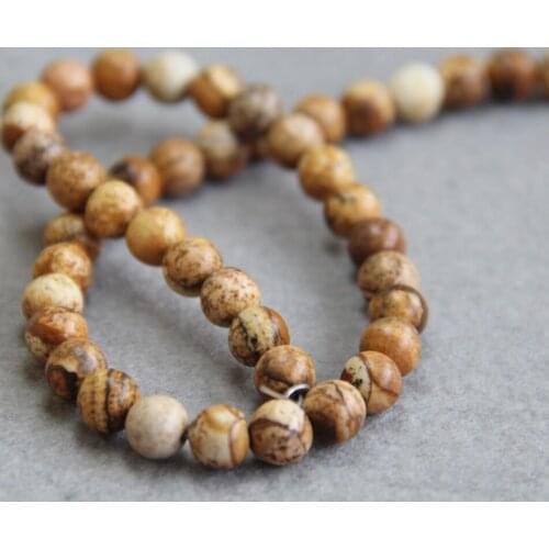 Min Order1)8mm Yellow China stones picture chalcedony beads Round DIY Beads 15" Jewelry making design wholesale