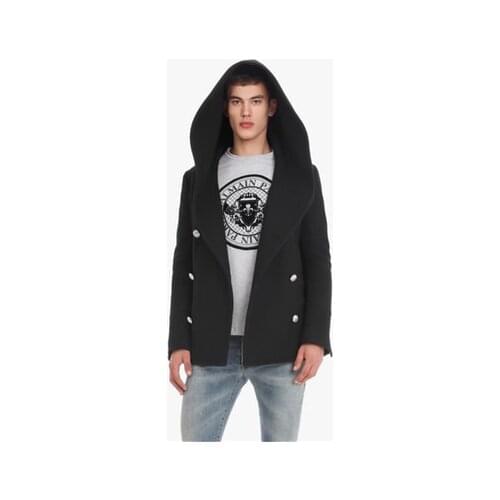 Young Autumn and winter tide mens thickened woollen coat British style short fedora coat tweed jacket loose jacket black