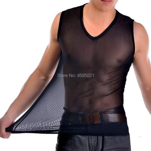 Men Sleeveless Mesh Sheer Tank Vest Tops Outwear See Through Sporting Clothing Mens Tank Tops Shirt Gym Tank