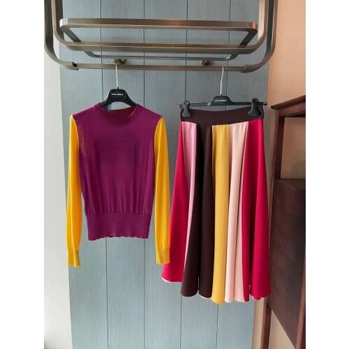 2021 New Autumn Color Mulberry Silk Yarn Fabric + Acetic Acid Fabric Half Skirt Italy Sicily Style Luxury Designer