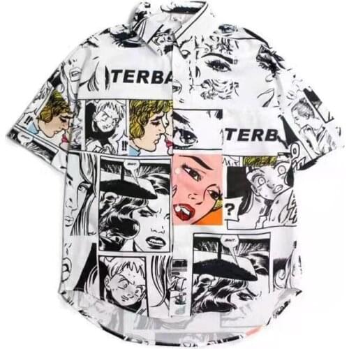 New Summer Shirt Women Puls Size Shirt College Style Vintage Loose Short Sleeve Blouse Cartoon Anime Tie Dye Harajuku Man Shirts