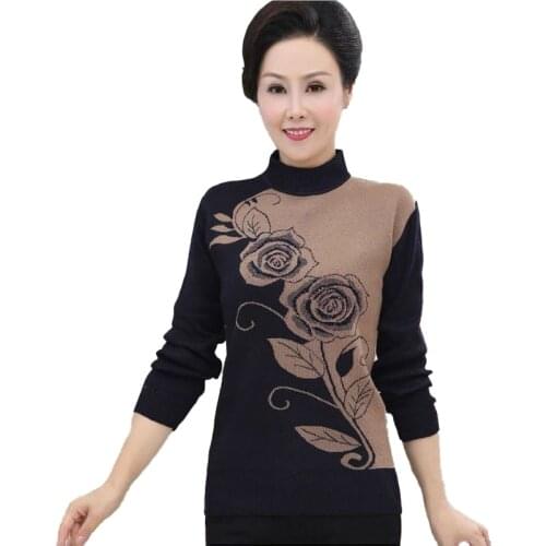 2021 New Autumn Winter Women Knitted Sweaters Pullovers Turtleneck Long Sleeve Flowers Slim Elastic Sweater Women Jumper Top