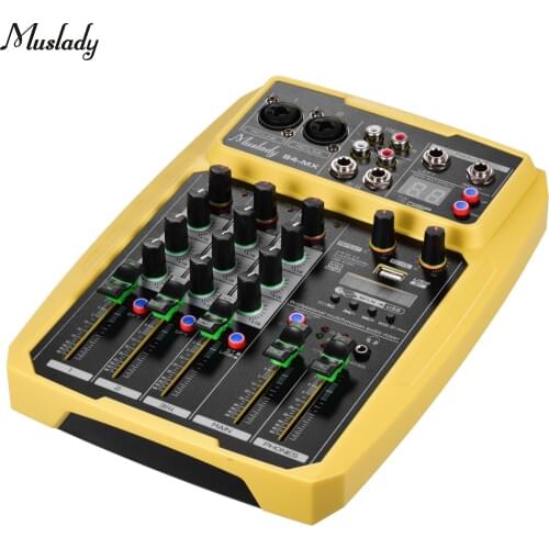 Muslady B4-MX Portable 4-Channel Sound Card Mixing Console Audio Mixer Built-in 16 DSP 48V Phantom power Supports BT Connection