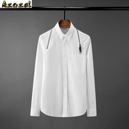 Azazel Black Mens Shirts High Quality Solid Color Surround Zipper Design Long Sleeve Mens Dress Shirts Loose Male Shirts 2XL