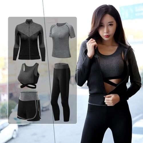 Autumn Winter 5pcs Women Sportswear Tracksuit Jacket+leggings+short+bra+sweatshirt Jogger Running Fitness Gym Outfit Workout Set