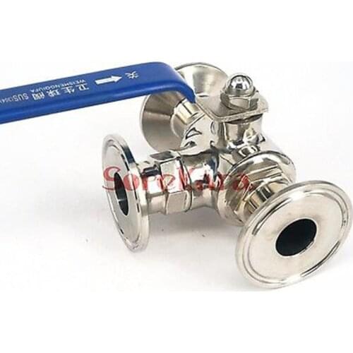 T-port 1-1/4" 32mm 304 Stainless Steel Sanitary 3 Way Ball Valve Tri Clamp 50.5mm Ferrule O/D Type For Homebrew Diary Product