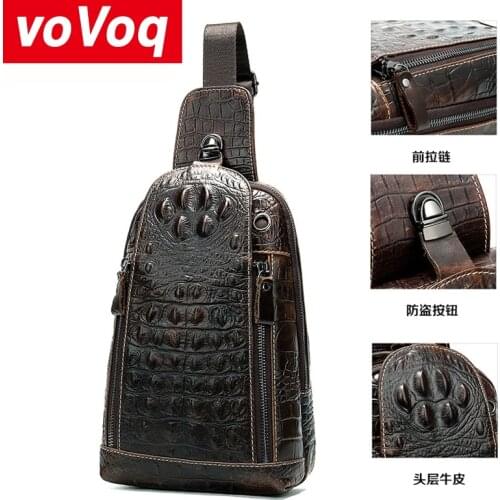 Vintage Credit Card Crocodile Men Chest Pack Leather Travel Mens Crossbody Bag Male Shoulder Bag Back Bag Sack Men Clutch Purse