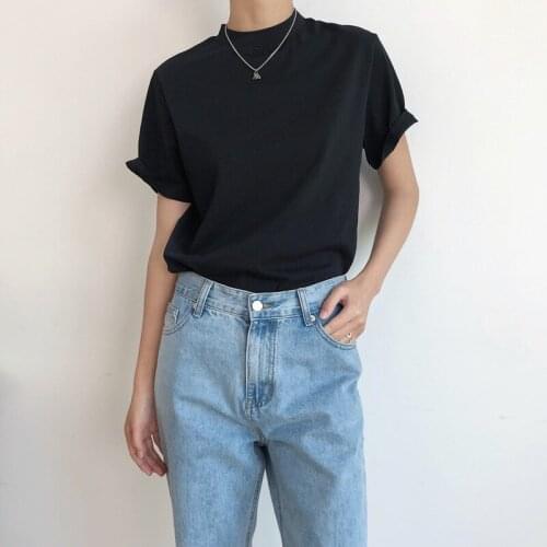 2021 New Summer Casual Ladies T-shirt Slim Solid Color High Quality Women Tee Round Neck Cotton Fashion Elegant Female Tops T35